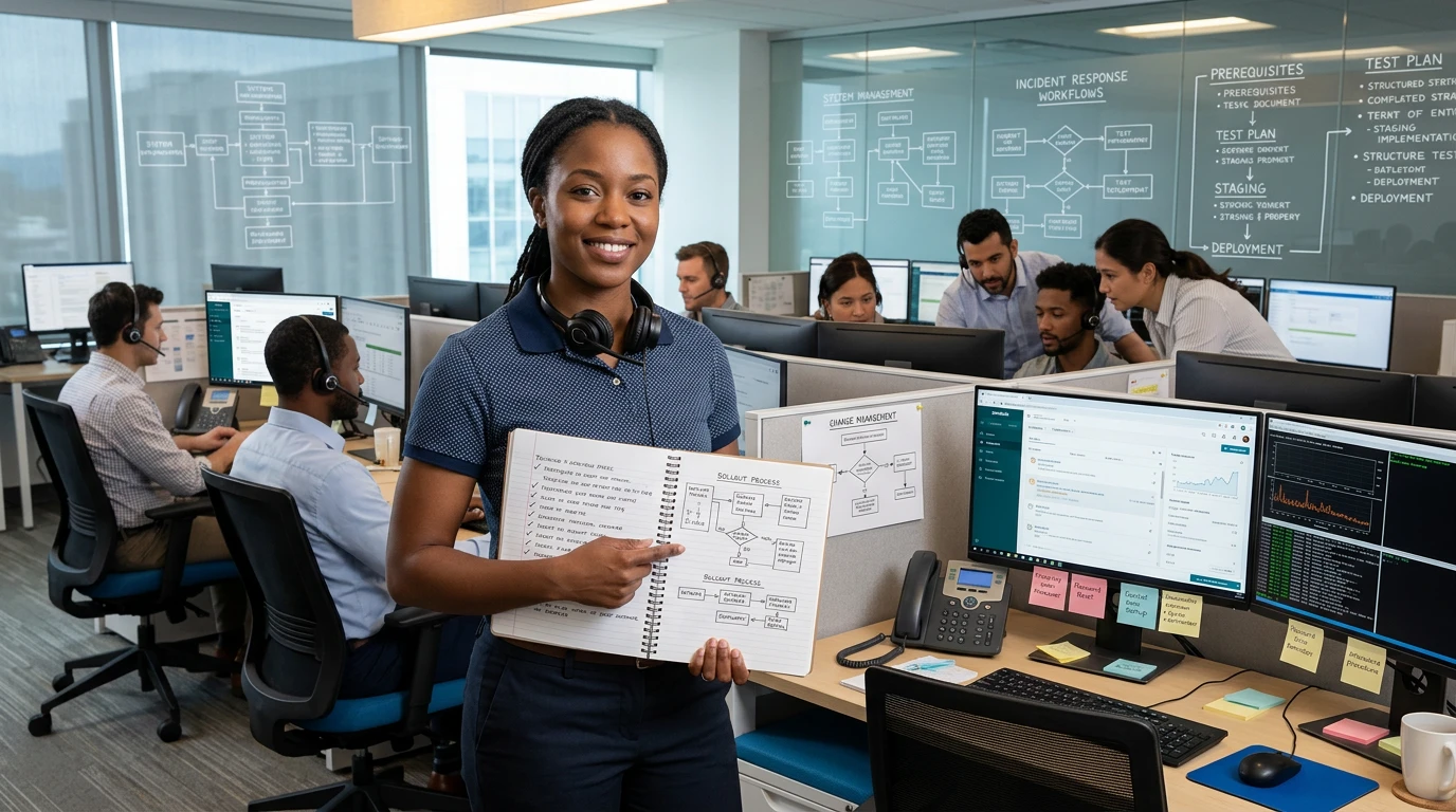 15 ans de support IT : pourquoi documentation et tests font tout – 15 years in IT support: how documentation and testing change everything Spécialiste du support TI documentant et testant une intervention